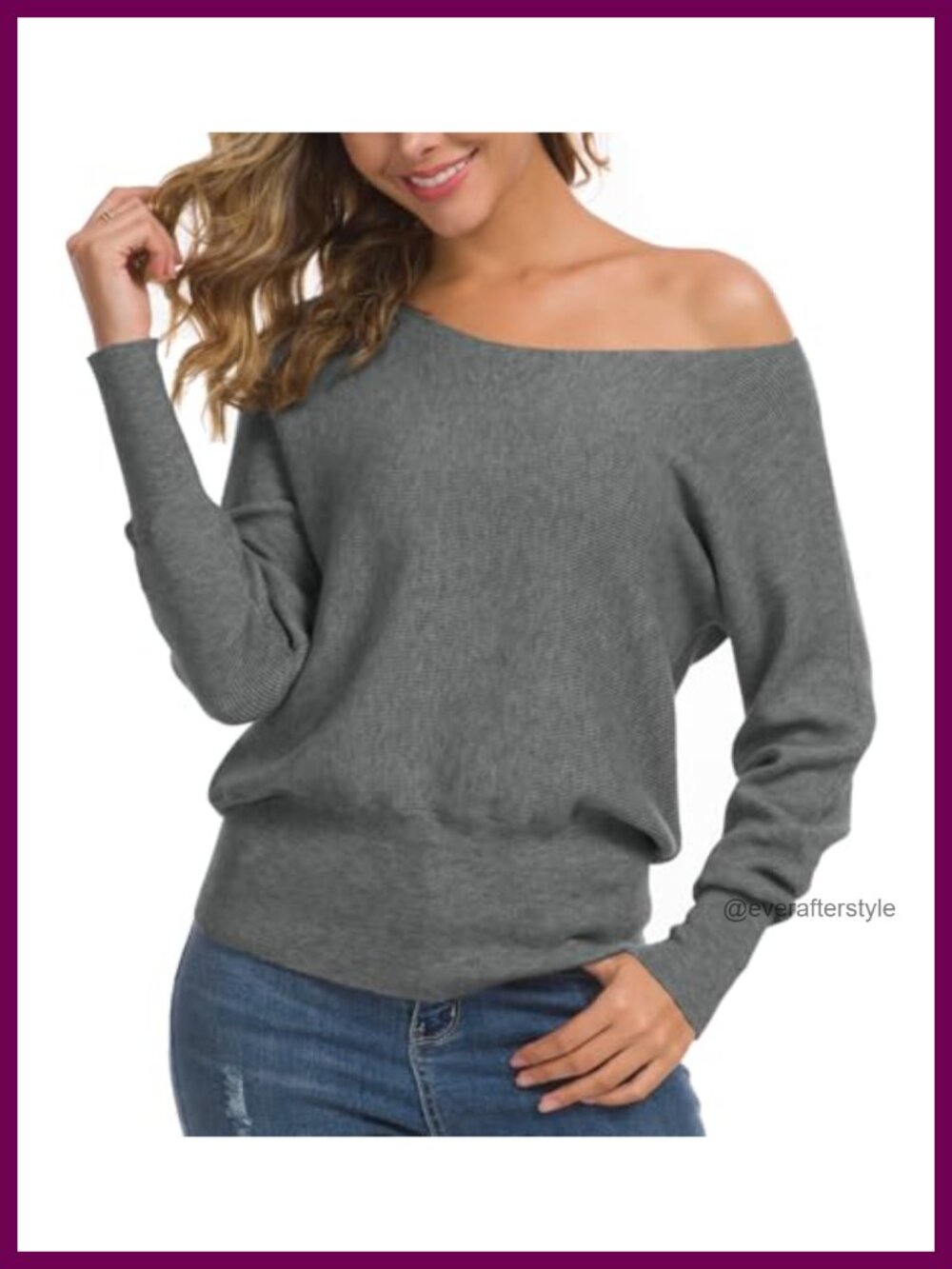 Women's Off Shoulder Knit Sweater Long Sleeve Pullover Jumper